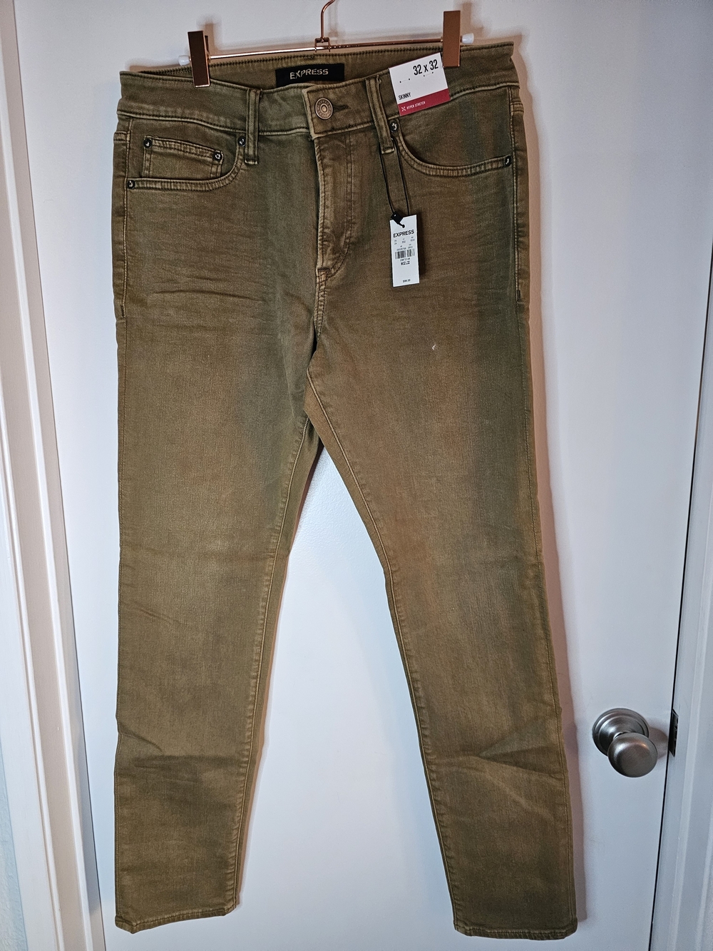 Express Men’s Skinny Hyper Stretch Jeans 32x32 Olive Green
